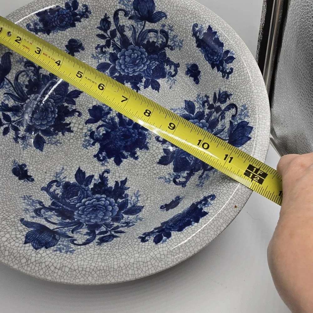 VTG 90s Bombay Chinese Floral Porcelain Bowl Crackle Finish Heavy 12